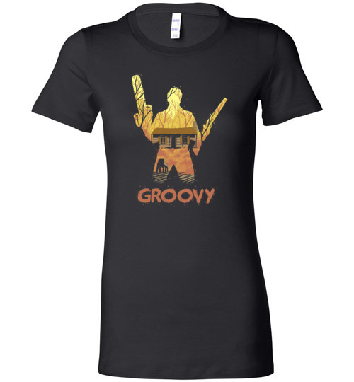 $19.95 – Groovy - Ash Williams Halloween Lady T-Shirt