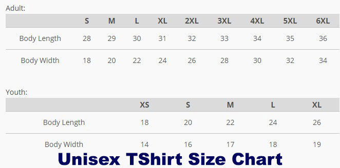 FOL Classic Unisex T-Shirt Size Chart - 9giftstore.com