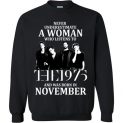 $29.95 - Never Underestimate A Woman Who Listens To The 1975 And Was Born In November Sweatshirt