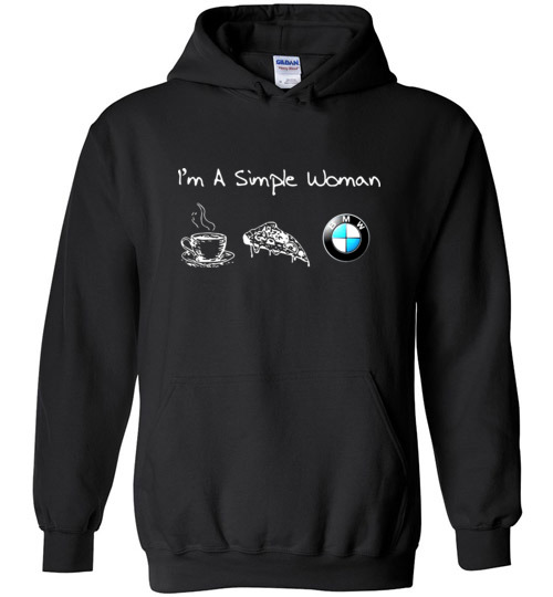 $32.95 - I'm a simple woman likes coffee pizza and BMW funny Hoodie