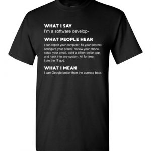 $18.95 - Developer Funny shirts: what people hear when i say i’m a software developer T-Shirt