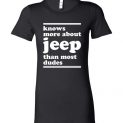 $19.95 – Knows more about Jeep than most dudes Funny Jeep Lovers Lady T-Shirt
